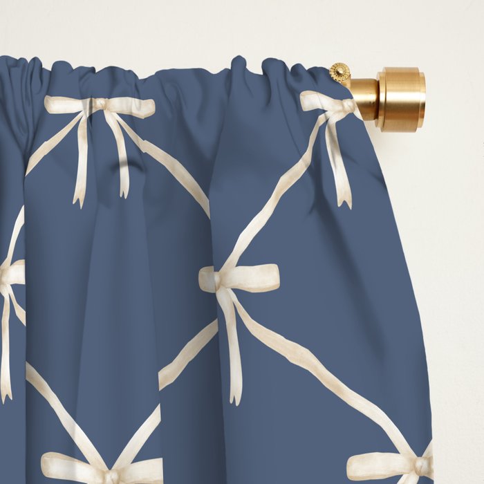 Bows & Ribbons Pattern XLIII Neutral Blue Window Curtain Gallery Image 2