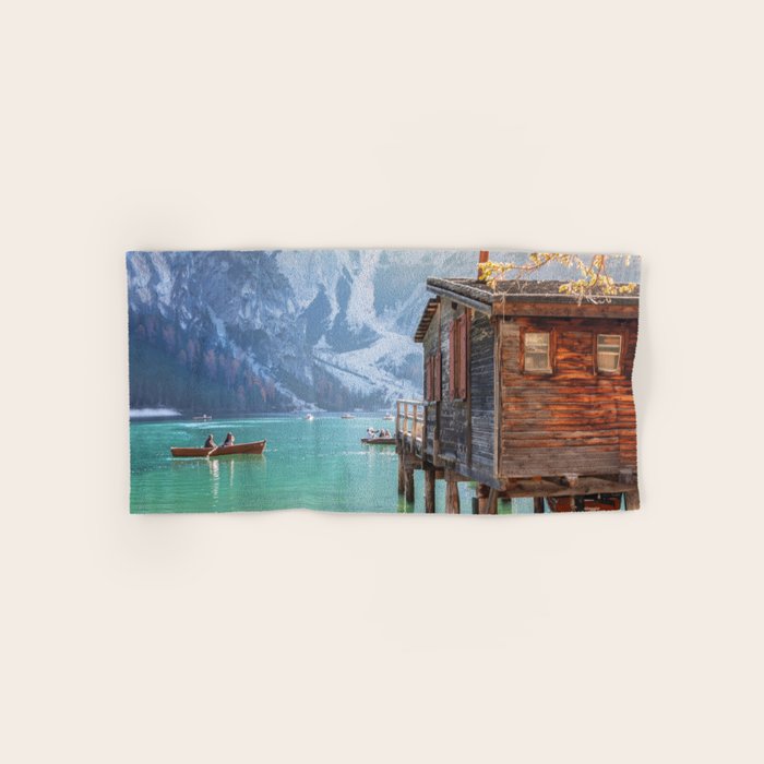 Lake Braies in Autumn - Dolomites Nature Photography Print Bath Towel Gallery Image 1