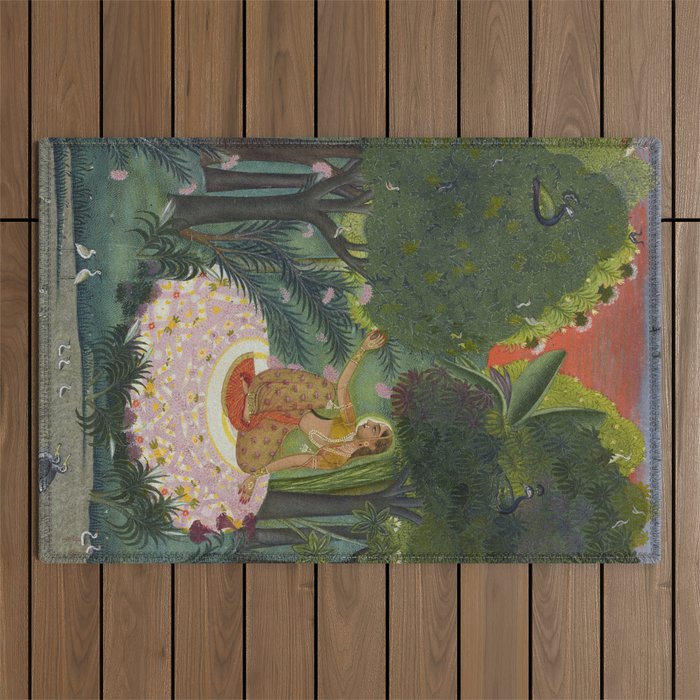 Indian Princess In Bird Garden Outdoor Rug Gallery Image 1