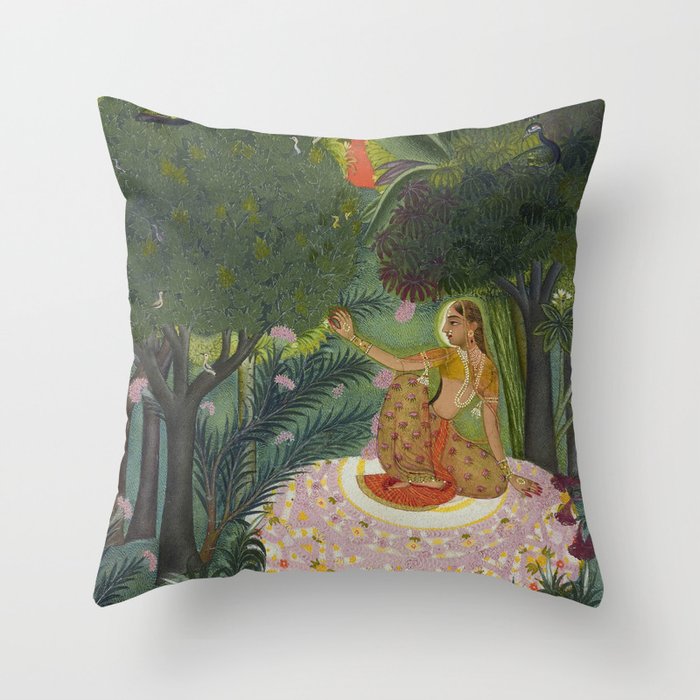 Indian Princess In Bird Garden Throw Pillow Gallery Image 6