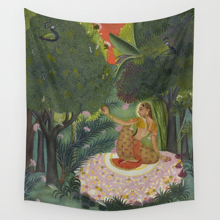 Indian Princess In Bird Garden Wall Tapestry Gallery Image 1