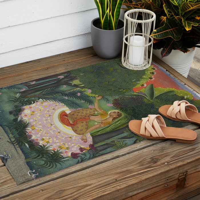 Indian Princess In Bird Garden Outdoor Rug Gallery Image 2