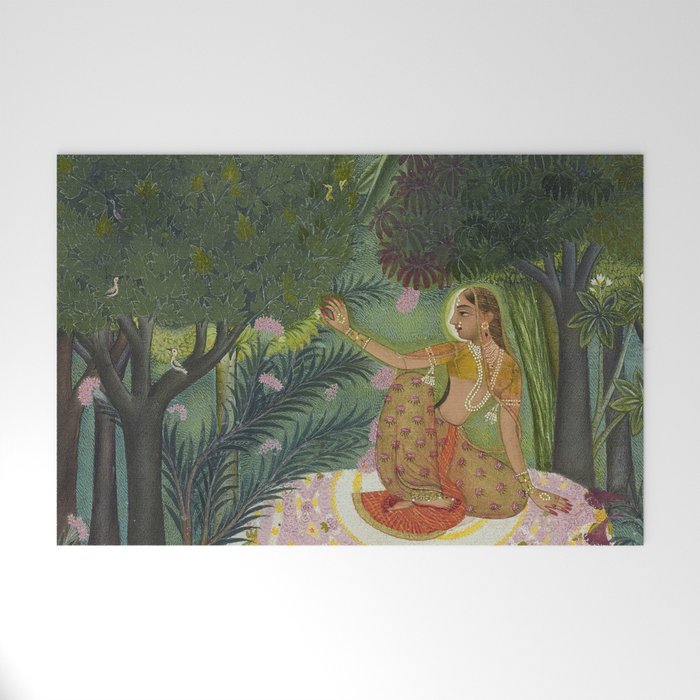 Indian Princess In Bird Garden Welcome Mat Gallery Image 1