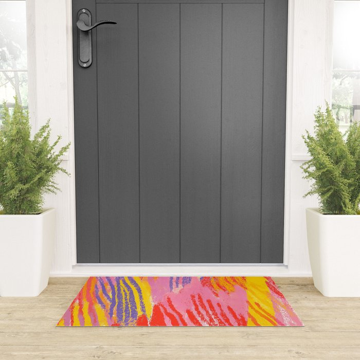 Electric Dopamine Burst Vibrant Abstract Pattern in Hot Pink, Red, Yellow Welcome Mat Gallery Image 3