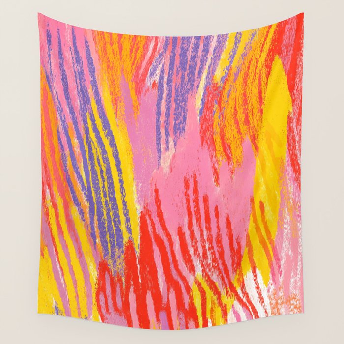 Electric Dopamine Burst Vibrant Abstract Pattern in Hot Pink, Red, Yellow Wall Tapestry Gallery Image 4
