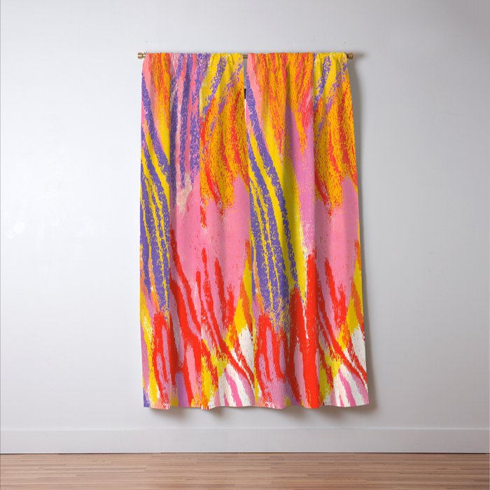 Electric Dopamine Burst Vibrant Abstract Pattern in Hot Pink, Red, Yellow Window Curtain Gallery Image 3