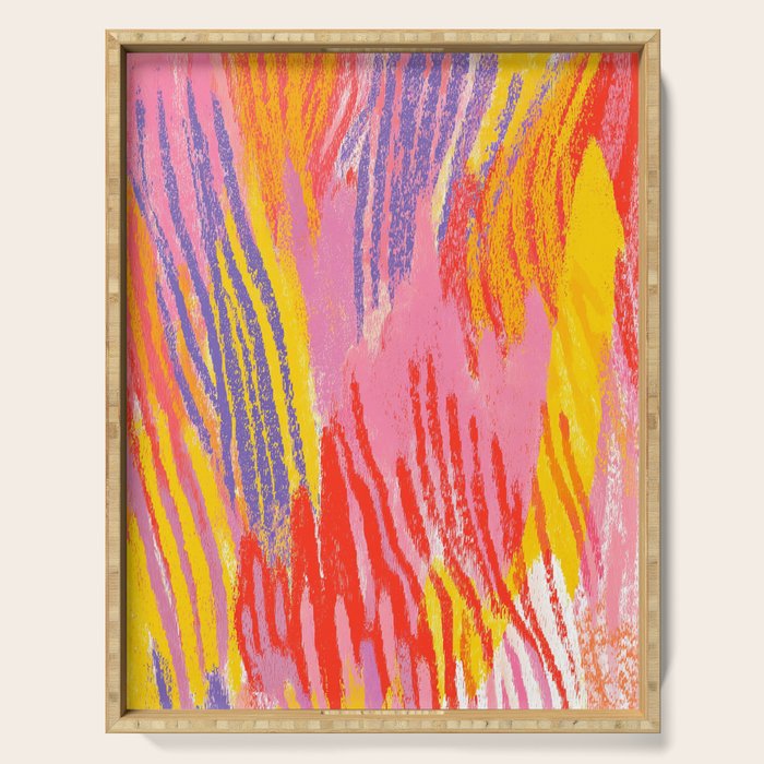 Electric Dopamine Burst Vibrant Abstract Pattern in Hot Pink, Red, Yellow Serving Tray Gallery Image 1