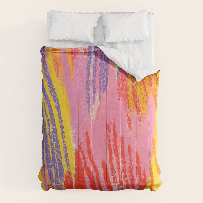 Electric Dopamine Burst Vibrant Abstract Pattern in Hot Pink, Red, Yellow Comforter Gallery Image 1
