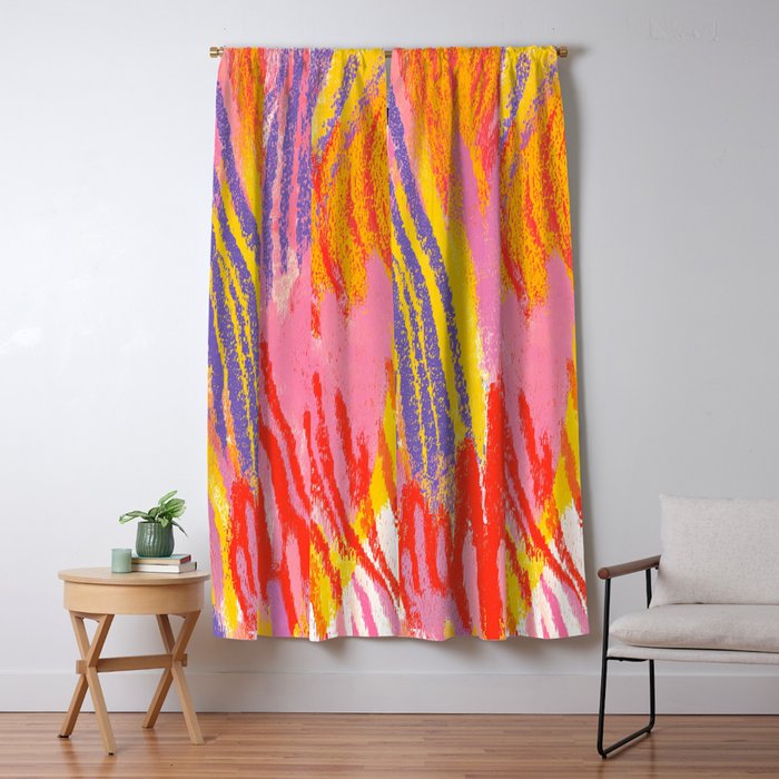 Electric Dopamine Burst Vibrant Abstract Pattern in Hot Pink, Red, Yellow Window Curtain Gallery Image 5