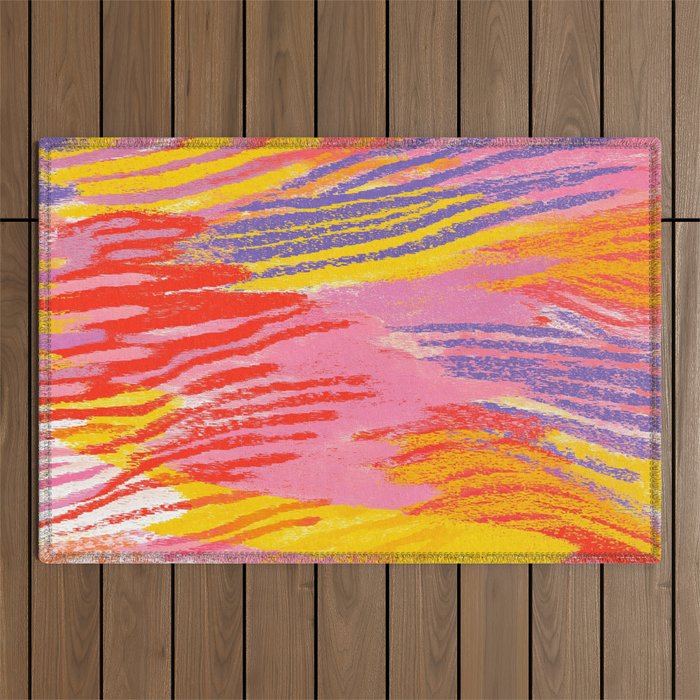 Electric Dopamine Burst Vibrant Abstract Pattern in Hot Pink, Red, Yellow Outdoor Rug Gallery Image 1