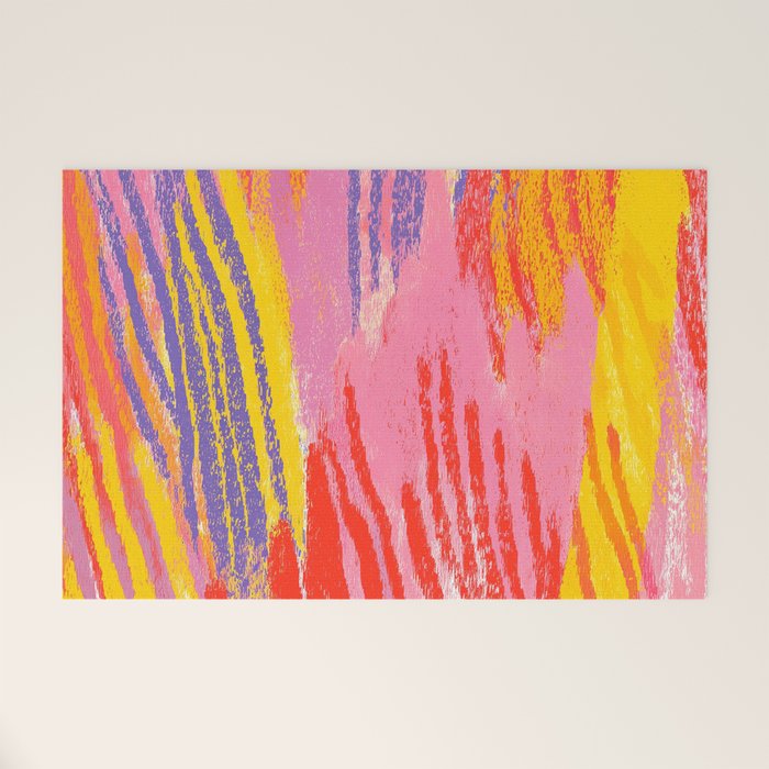 Electric Dopamine Burst Vibrant Abstract Pattern in Hot Pink, Red, Yellow Welcome Mat Gallery Image 1