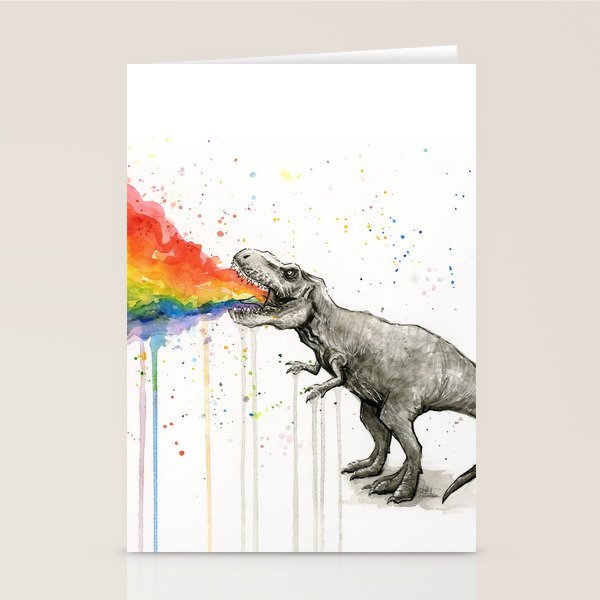 T-Rex Dinosaur Vomits Rainbow Stationery Card Gallery Image 1
