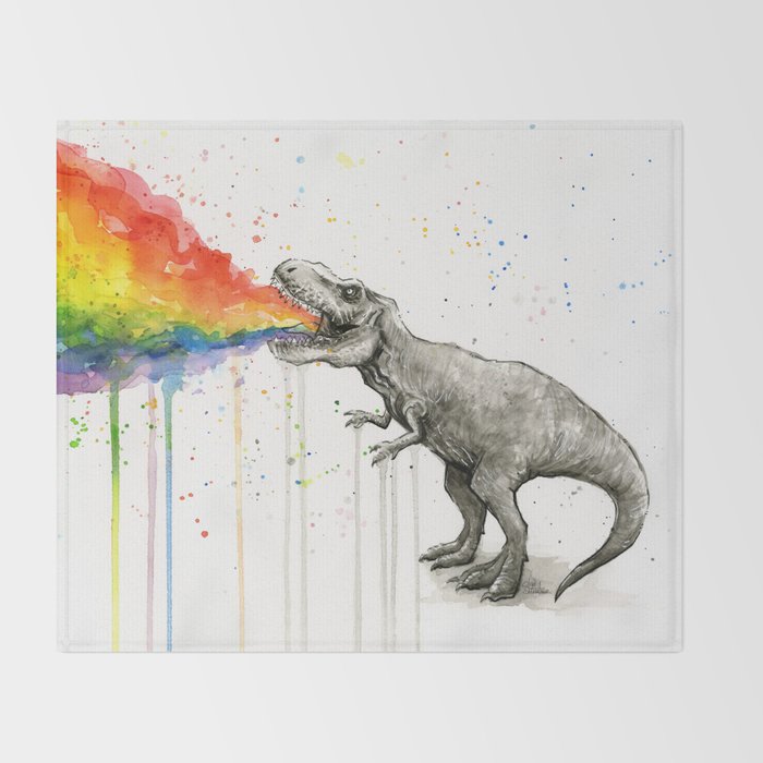 T-Rex Dinosaur Vomits Rainbow Throw Blanket Gallery Image 2