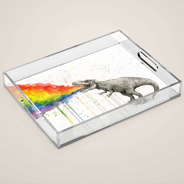 T-Rex Dinosaur Vomits Rainbow Acrylic Tray Gallery Image 1