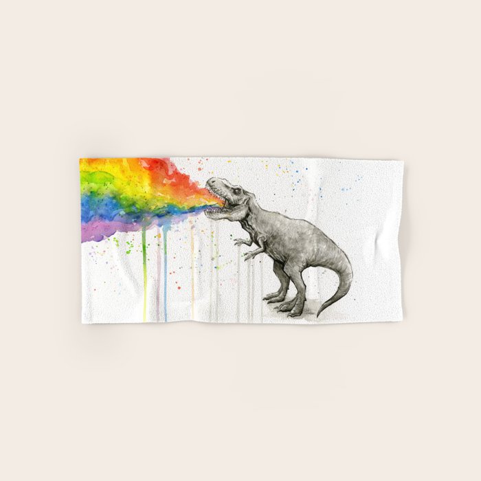 T-Rex Dinosaur Vomits Rainbow Bath Towel Gallery Image 1