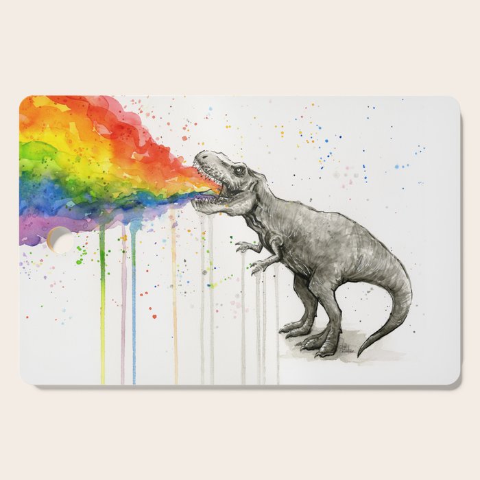 T-Rex Dinosaur Vomits Rainbow Cutting Board Gallery Image 1