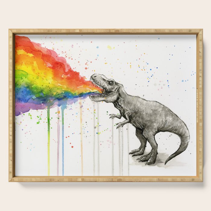 T-Rex Dinosaur Vomits Rainbow Serving Tray Gallery Image 1