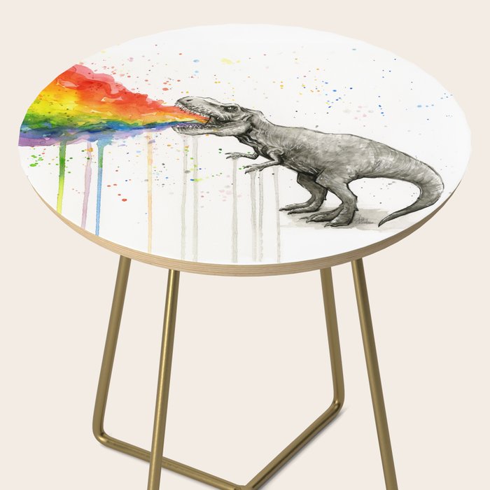 T-Rex Dinosaur Vomits Rainbow Side Table Gallery Image 2