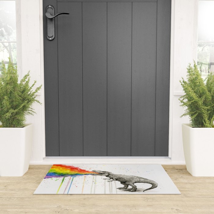 T-Rex Dinosaur Vomits Rainbow Welcome Mat Gallery Image 3