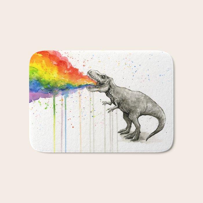 T-Rex Dinosaur Vomits Rainbow Bath Mat Gallery Image 1