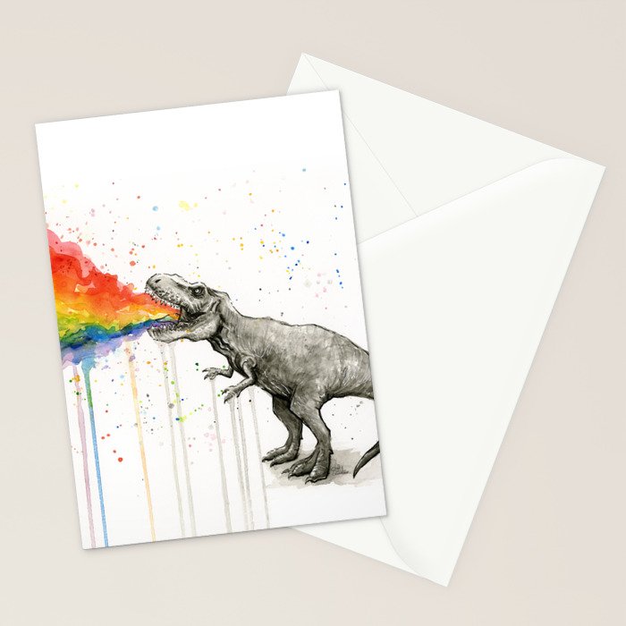 T-Rex Dinosaur Vomits Rainbow Stationery Card Gallery Image 2