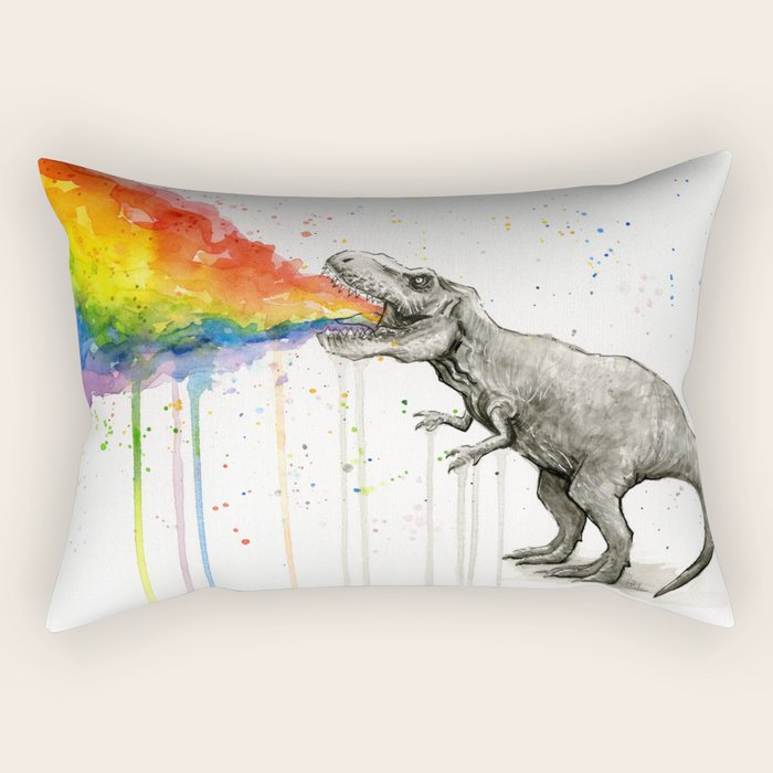 T-Rex Dinosaur Vomits Rainbow Rectangular Pillow Gallery Image 2