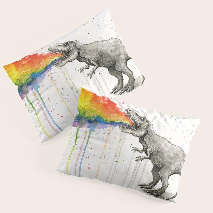 T-Rex Dinosaur Vomits Rainbow Pillow Sham Gallery Image 1