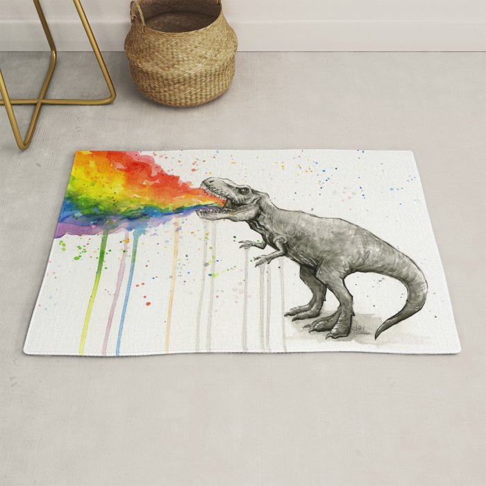 T-Rex Dinosaur Vomits Rainbow Rug Gallery Image 1
