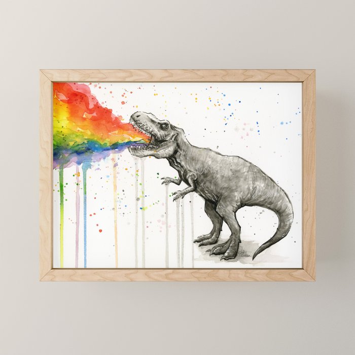 T-Rex Dinosaur Vomits Rainbow Mini Art Print Gallery Image 1