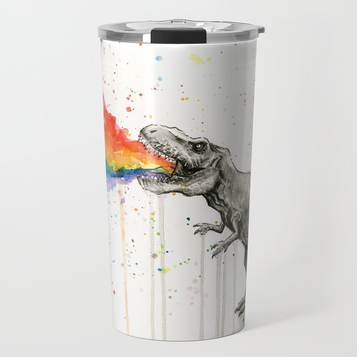 T-Rex Dinosaur Vomits Rainbow Travel Mug Gallery Image 1