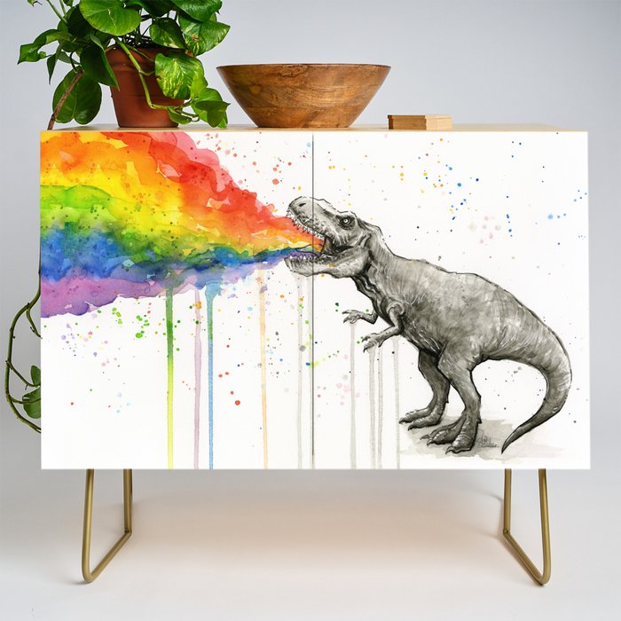 T-Rex Dinosaur Vomits Rainbow Credenza Gallery Image 1