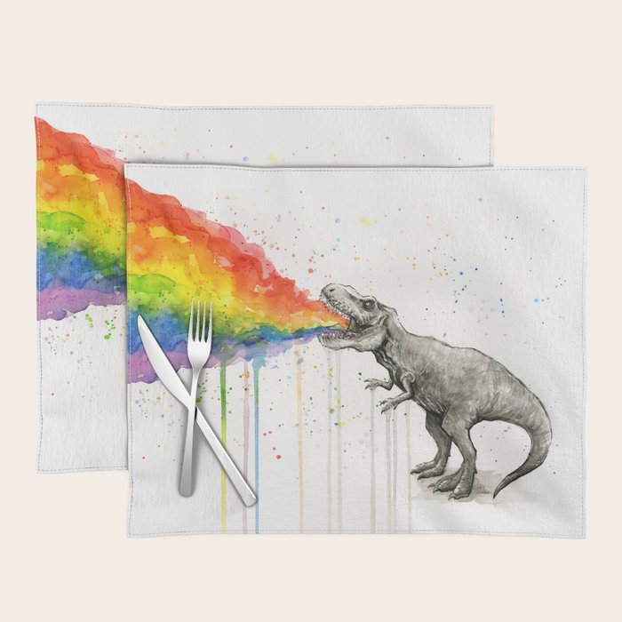 T-Rex Dinosaur Vomits Rainbow Placemat Gallery Image 1