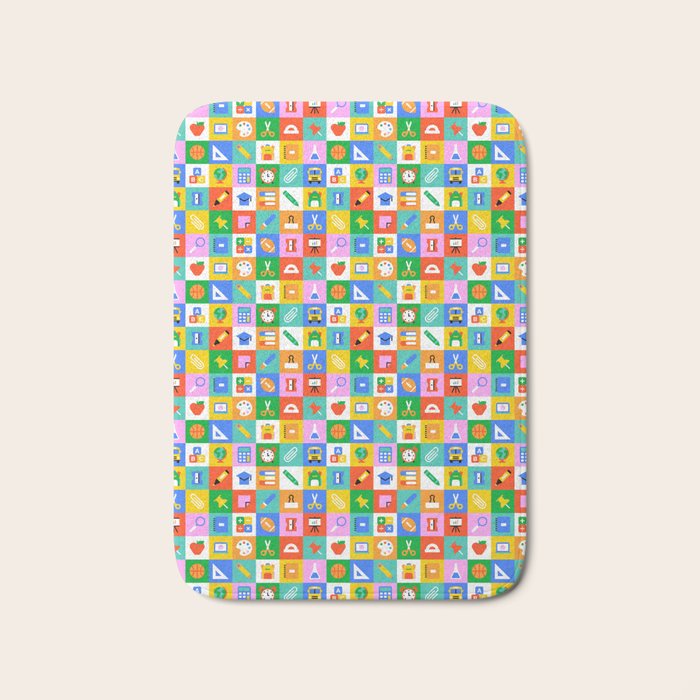 Colorful back to school geometric mosaic pattern Bath Mat Gallery Image 1