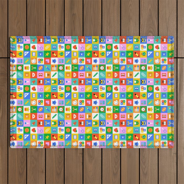 Colorful back to school geometric mosaic pattern Outdoor Rug Gallery Image 1