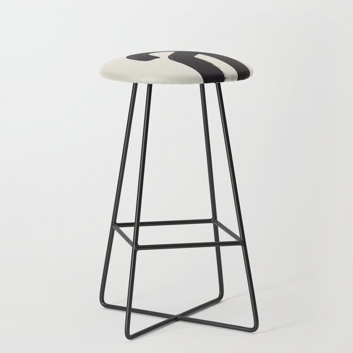 Black & White Minimalist Abstract Shapes Patterns Black Ink Painting Stool Gallery Image 1