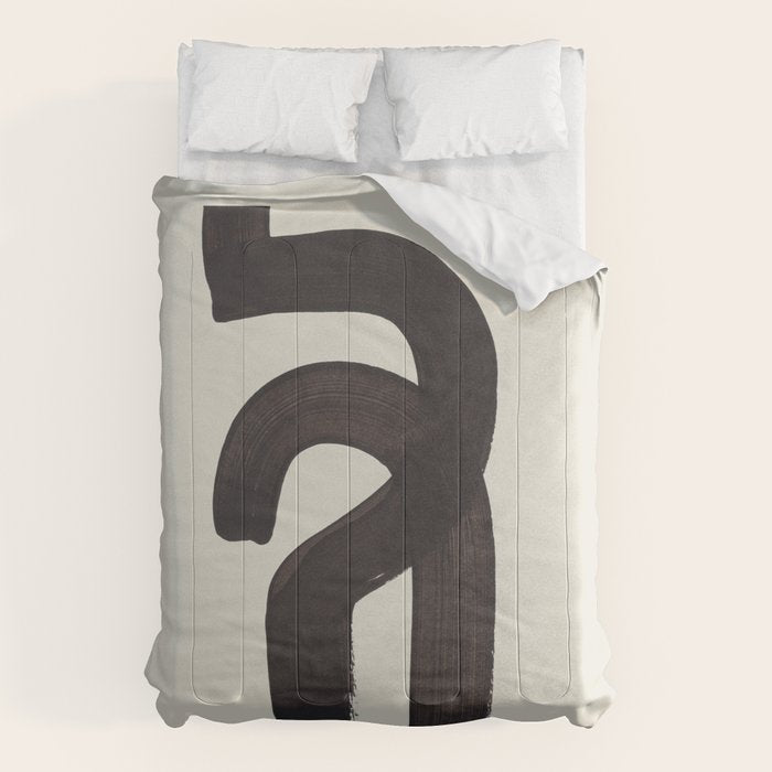 Black & White Minimalist Abstract Shapes Patterns Black Ink Painting Comforter Gallery Image 6