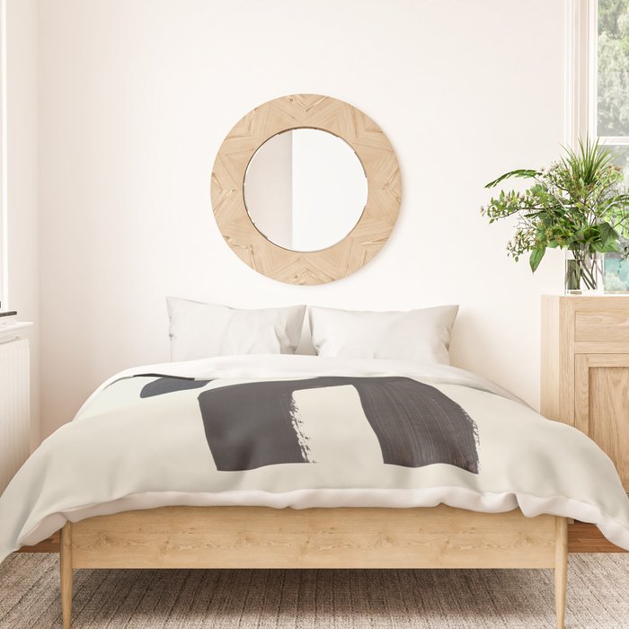 Black & White Minimalist Abstract Shapes Patterns Black Ink Painting Duvet Cover Gallery Image 3