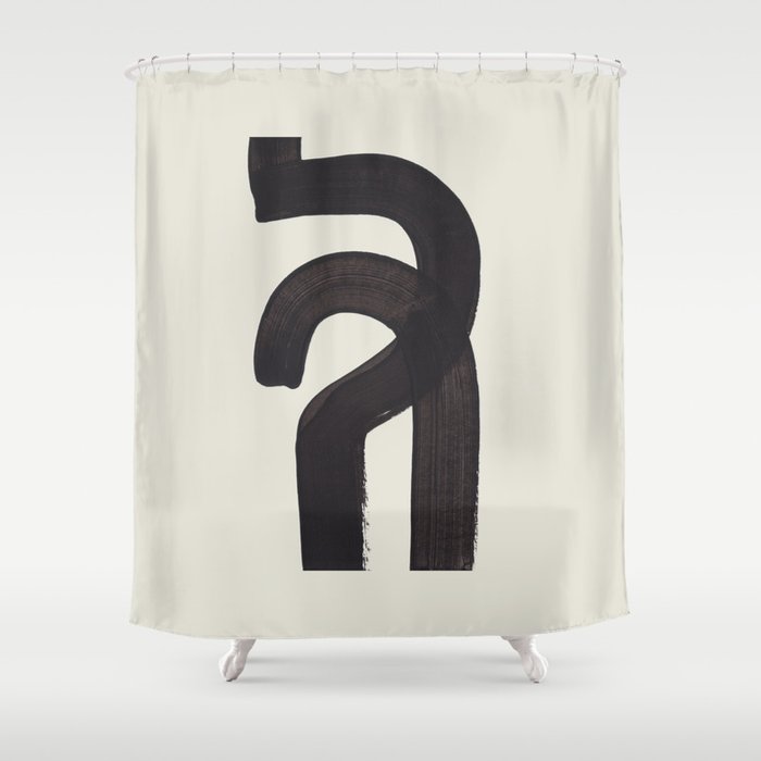 Black & White Minimalist Abstract Shapes Patterns Black Ink Painting Shower Curtain Gallery Image 1