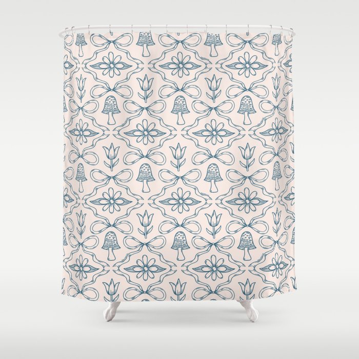 Spring Toile Print in Blue Shower Curtain Gallery Image 1