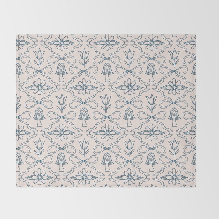 Spring Toile Print in Blue Throw Blanket Gallery Image 2
