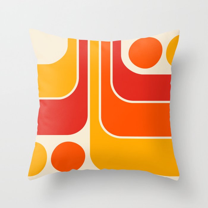 Retro Vintage Geometric Design 662 Red Orange Yellow and Beige Throw Pillow Gallery Image 1