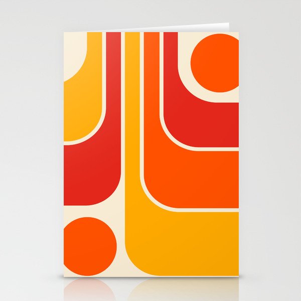 Retro Vintage Geometric Design 662 Red Orange Yellow and Beige Stationery Card Gallery Image 1
