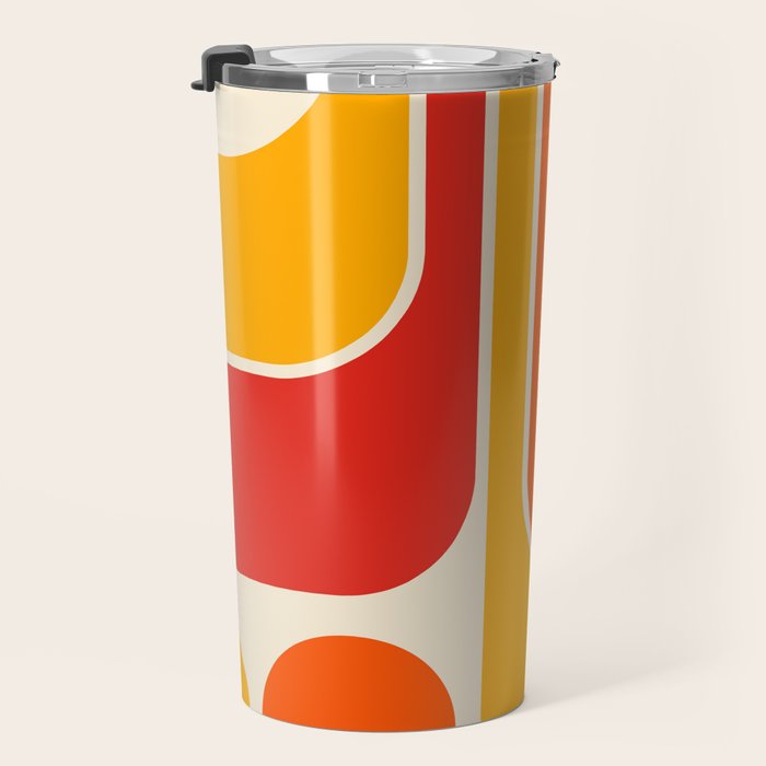 Retro Vintage Geometric Design 662 Red Orange Yellow and Beige Travel Mug Gallery Image 3