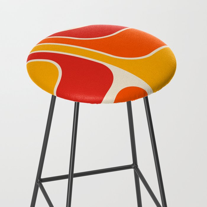 Retro Vintage Geometric Design 662 Red Orange Yellow and Beige Stool Gallery Image 2