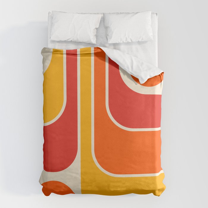 Retro Vintage Geometric Design 662 Red Orange Yellow and Beige Duvet Cover Gallery Image 1