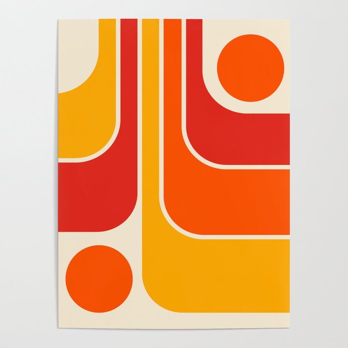Retro Vintage Geometric Design 662 Red Orange Yellow And Beige Poster Gallery Image 4
