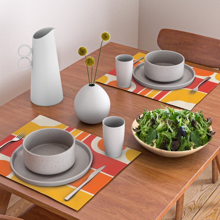 Retro Vintage Geometric Design 662 Red Orange Yellow and Beige Placemat Gallery Image 2