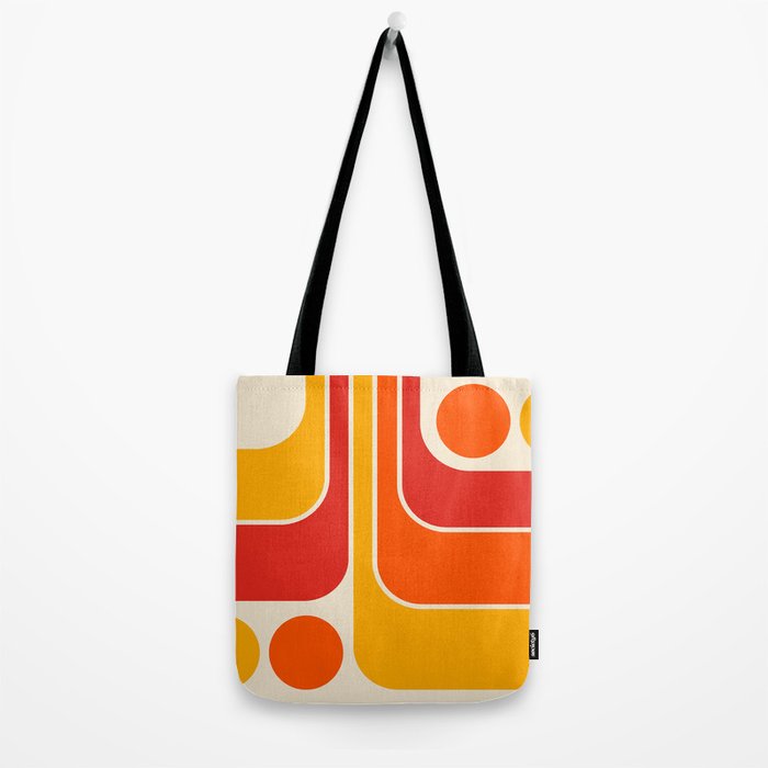 Retro Vintage Geometric Design 662 Red Orange Yellow and Beige Tote Bag Gallery Image 2