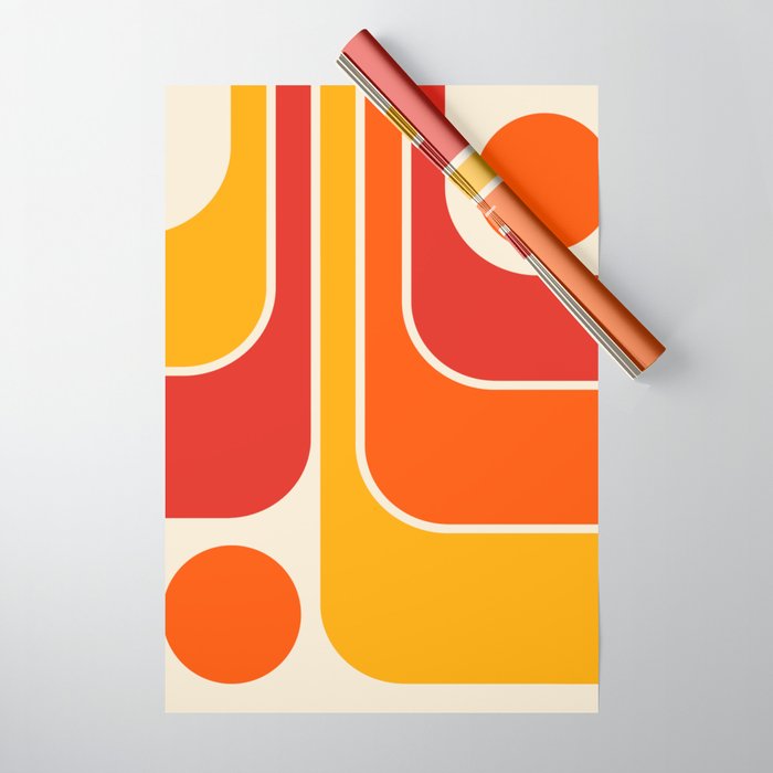 Retro Vintage Geometric Design 662 Red Orange Yellow and Beige Wrapping Paper Gallery Image 1