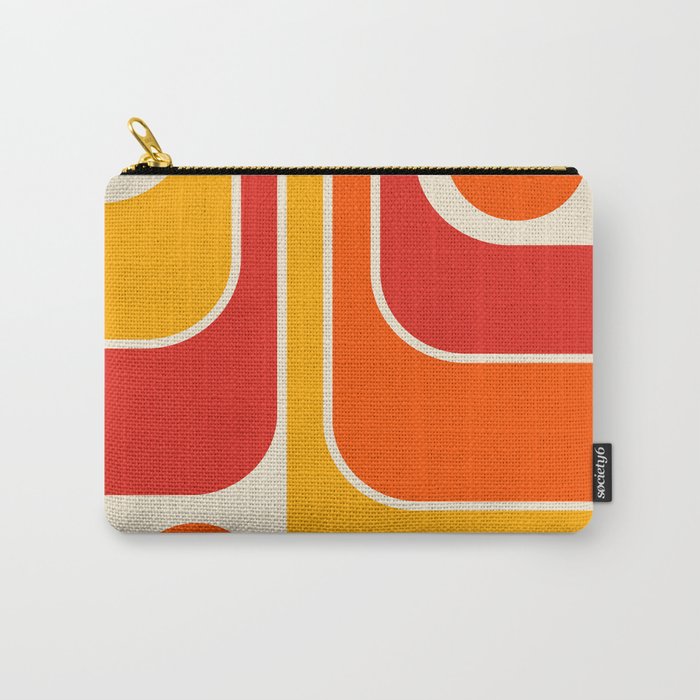 Retro Vintage Geometric Design 662 Red Orange Yellow and Beige Carry All Pouch Gallery Image 1